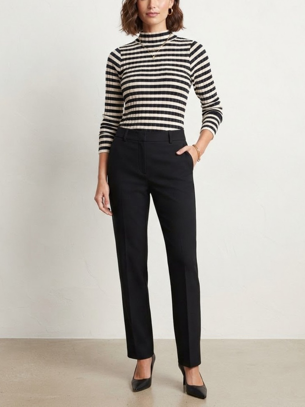 ✨Madewell Texture & Thread Ribbed Striped Mock Neck Sweater Navy Cream Size XL❤️